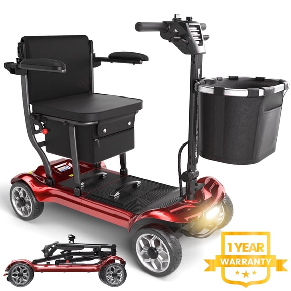 EAGLOG Light Weight 4 Wheels Mobility Scooter for Seniors, Electric Folding Wheelchair Device for Travel, 12.4 Miles Range, Red