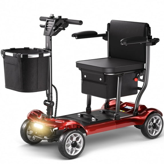 EAGLOG YL-985 4 Wheels Mobility Scooter for Seniors, Electric Folding Wheelchair Device for Travel, 2 Batteries, Red