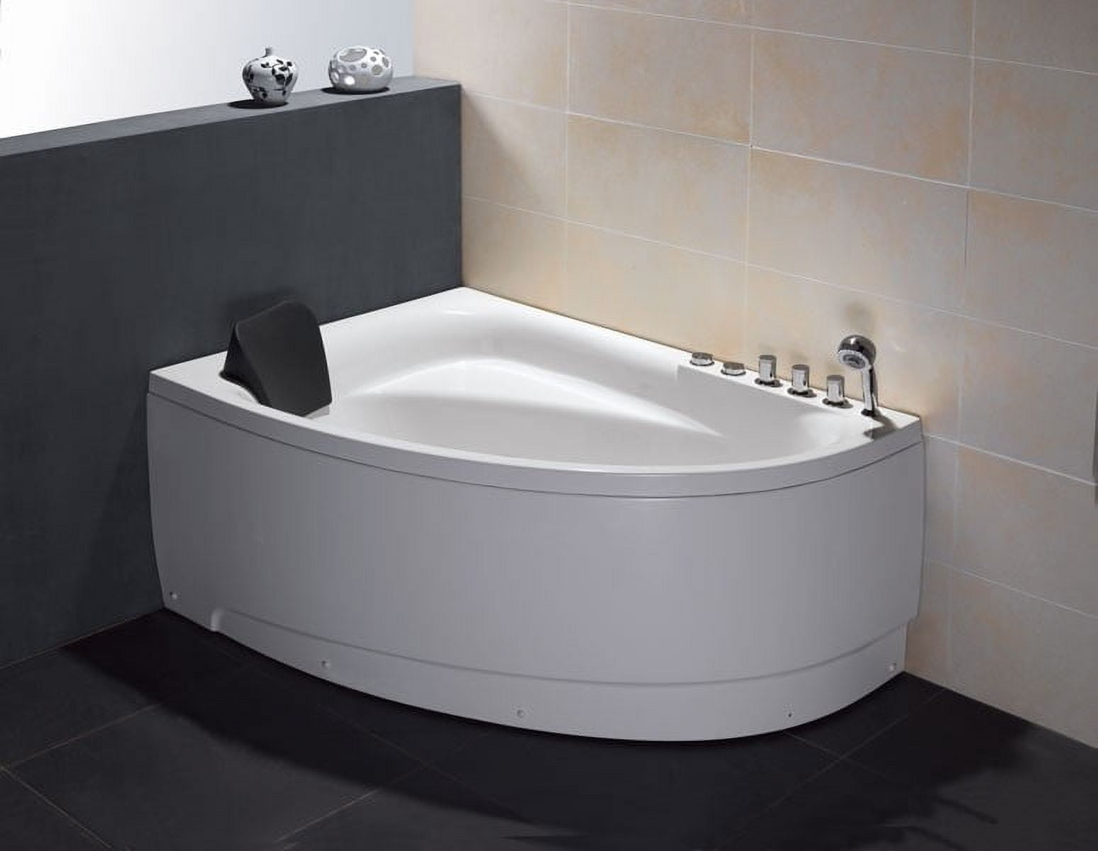 59'' White Corner Acrylic Whirlpool Bathtub with Faucet