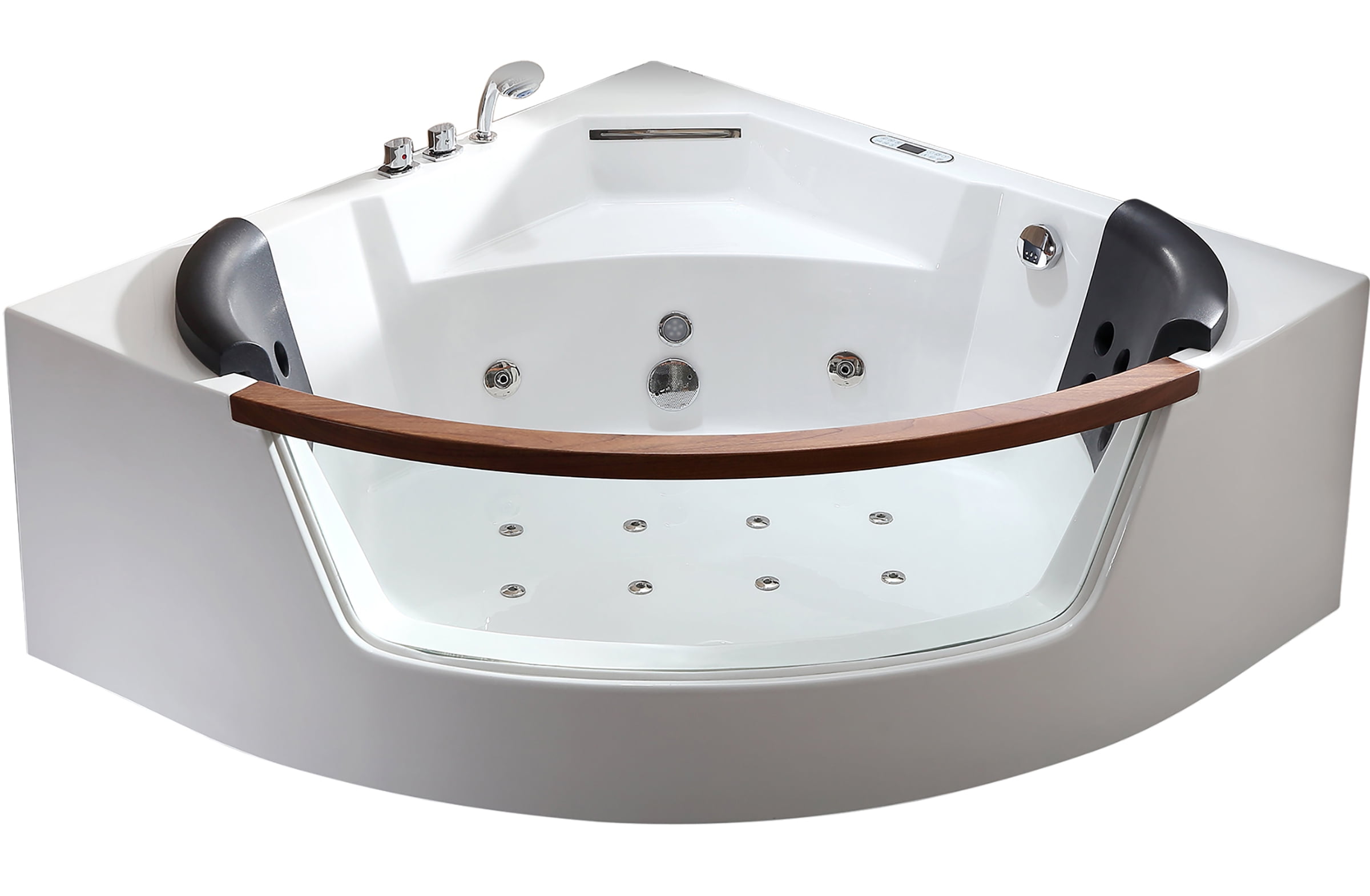 White Acrylic Corner Whirlpool Bathtub with Glass Panel
