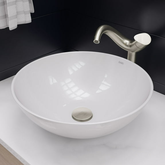 EAGO BA351 18" ROUND CERAMIC ABOVE MOUNT BATHROOM BASIN VESSEL SINK