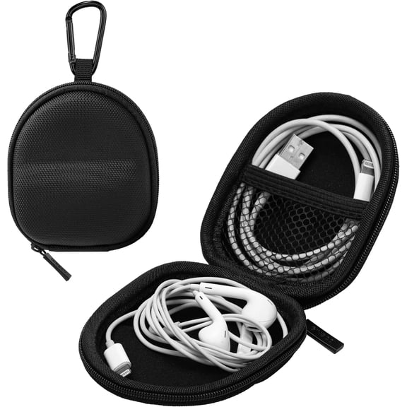 EAH 2026 Hard Shell Earbuds Case for Wired/Wireless Earphone, Portable Travel Tech Cable Cord Organizer, Backpack-Style Storage Pouch with Carabiner for Apple EarPods