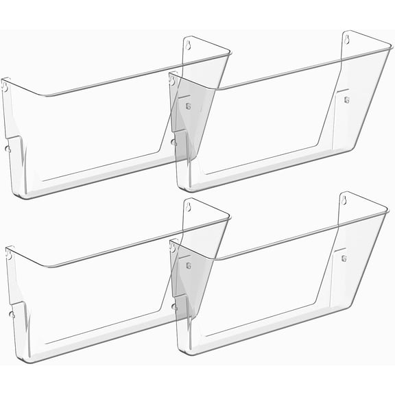 EAH Clear Acrylic Single Pocket, Plastic Hanging Wall Mount File Holder for Office Home (Clear, 4 Pack)