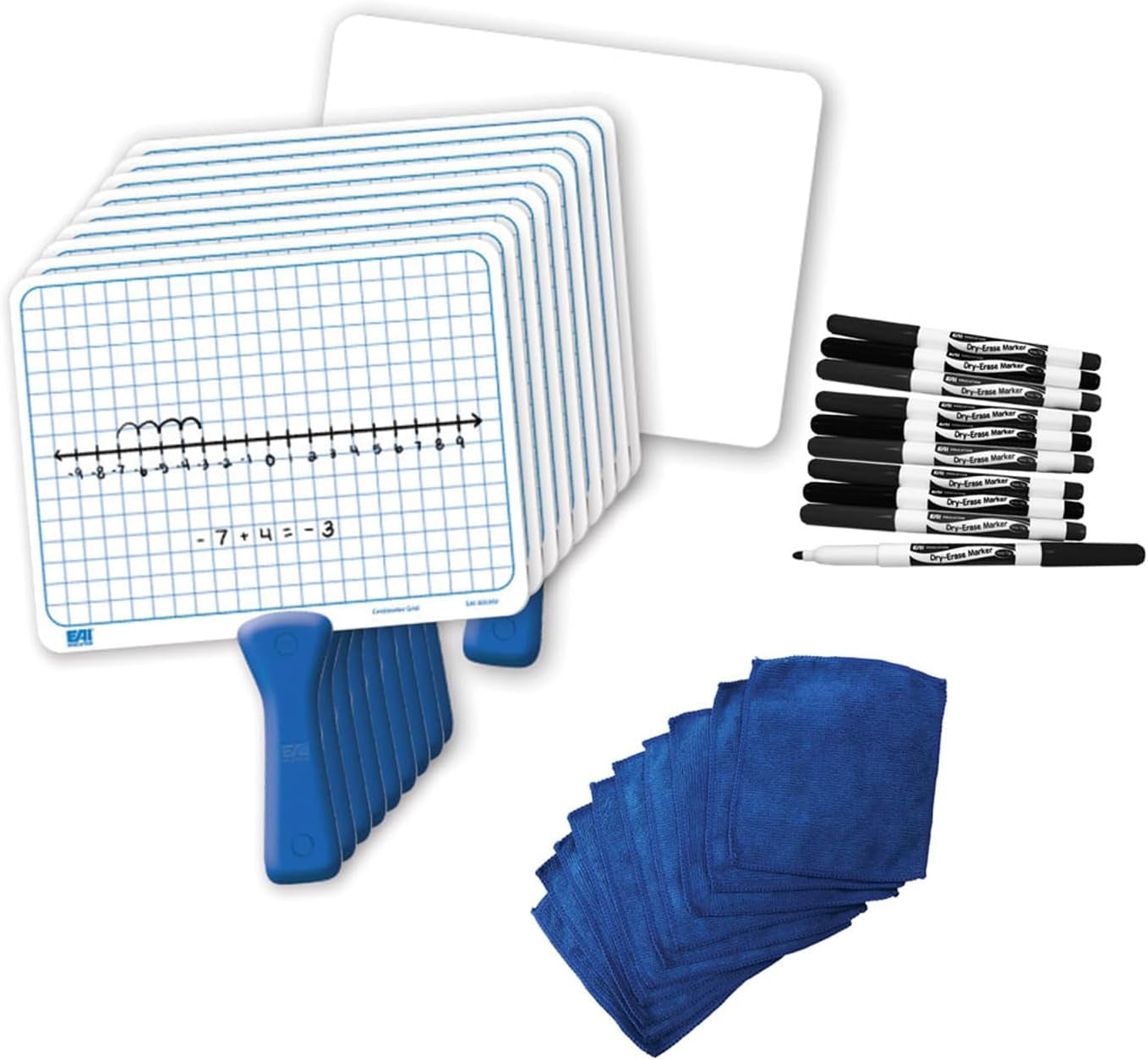 EAI Education Centimeter Grid Dry-Erase Paddles - Double-Sided Set Of 10 With Markers & Cloths