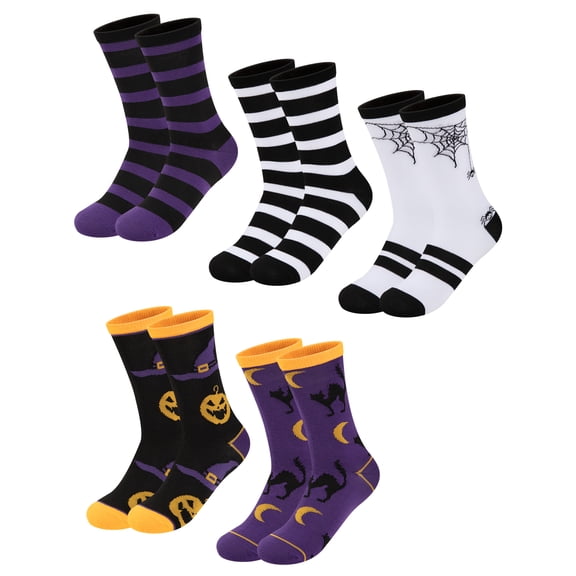 EALLCO Halloween Kids Crew Socks 5 Pairs Novelty Spooky Prints Soft Breathable for Boys Girls Trick‑or‑Treat