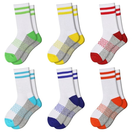 EALLCO Kids Crew Socks Cushioned Athletic Soft Socks Comfortable Unisex 6 Pairs M Size
