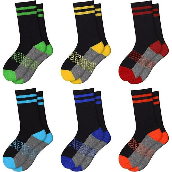 EALLCO Kids Crew Socks Cushioned Athletic Soft Socks Comfortable Unisex 6 Pairs M Size