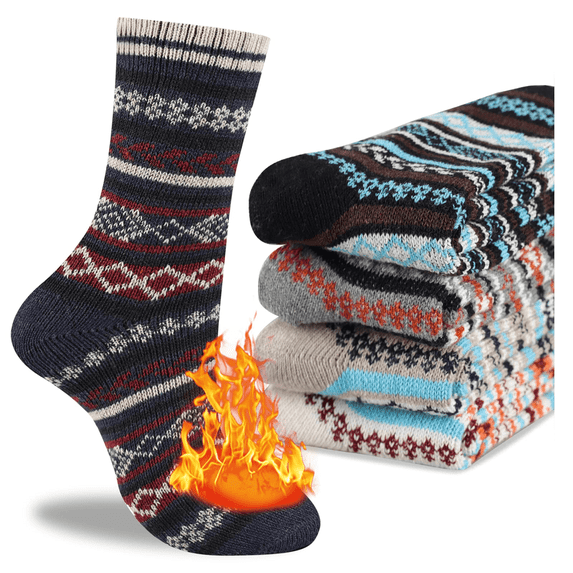 EALLCO Mens Crew Wool Socks Winter Warm Thick Cozy Knit Socks for Men 5 Pairs