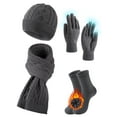 thumbnail image 1 of EALLCO 4 Piece Winter Warm Set Warm Knit Beanie Hat Touchscreen Gloves Cozy Thick Scarf with Thick Socks for Men, 1 of 7