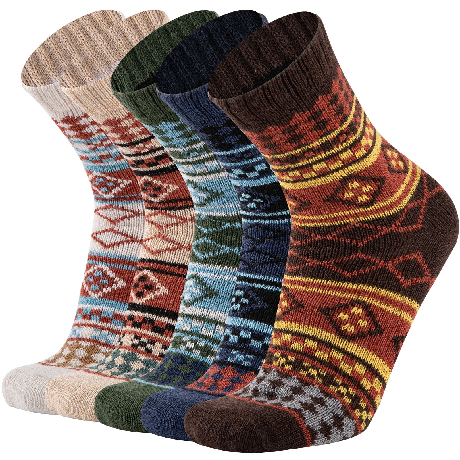 EALLCO Mens Wool Socks Winter Warm Thick Cozy Knit Socks 5 Pairs
