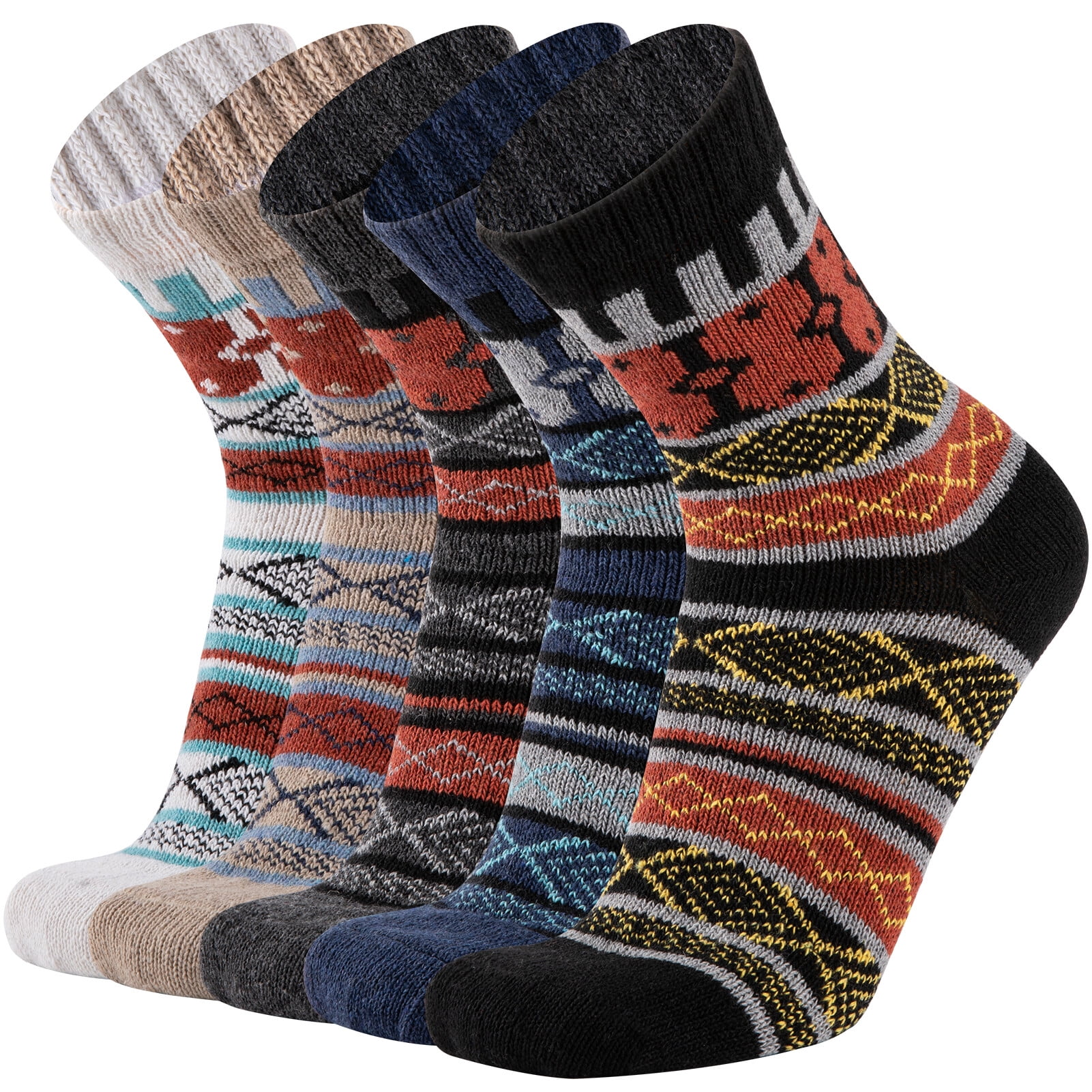 EALLCO Mens Wool Socks Winter Warm Thick Cozy Knit Socks 5 Pairs