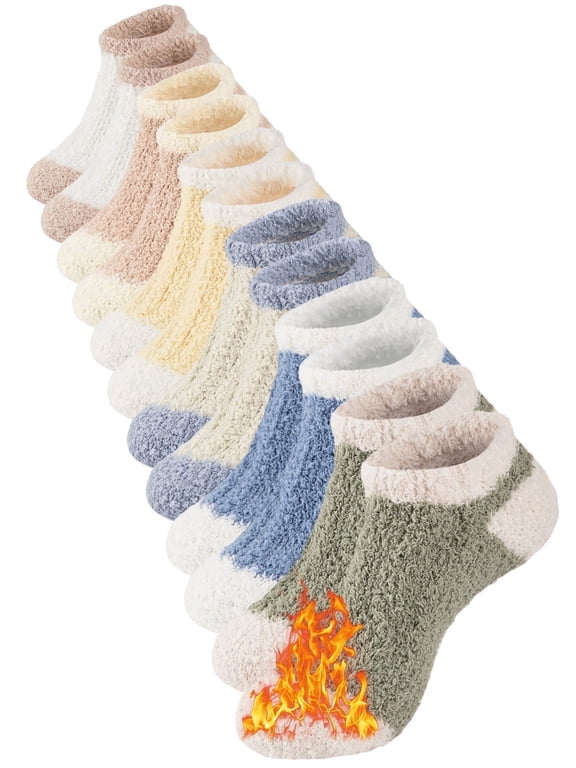Women's Plush Socks Winter Warm Fluffy Slippers Comfortable Sleep Socks for Women 6 Pairs