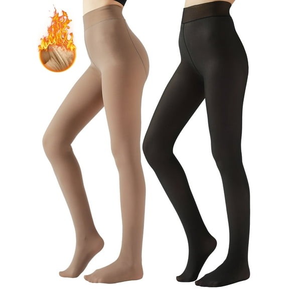 EALLCO Womens 200 Den Soft Opaque Tights, Adding Fleece Women's Tights 2 Pieces