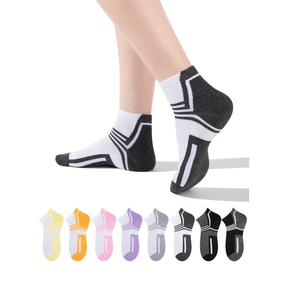 EALLCO Womens Quarter Socks 8 Pairs Athletic Performance Cushioned Running Workout Ankle Socks for Women