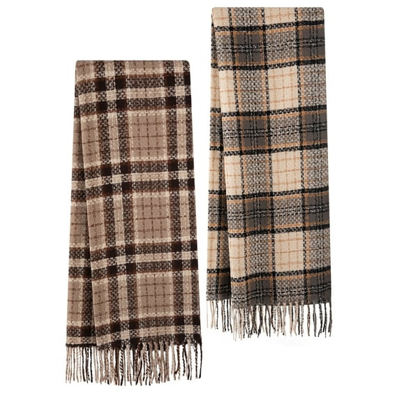 EALLCO 2 Pack Winter Scarves for Women, Cozy Thick Fuzzy Oversized Scarfs for Cold Weather, Classic Soft Warm Plaid Blanket Scarves