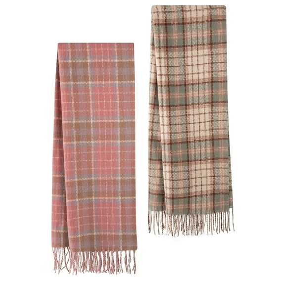 EALLCO 2 Pack Winter Scarves for Women, Cozy Thick Fuzzy Oversized Scarfs for Cold Weather, Classic Soft Warm Plaid Blanket Scarves