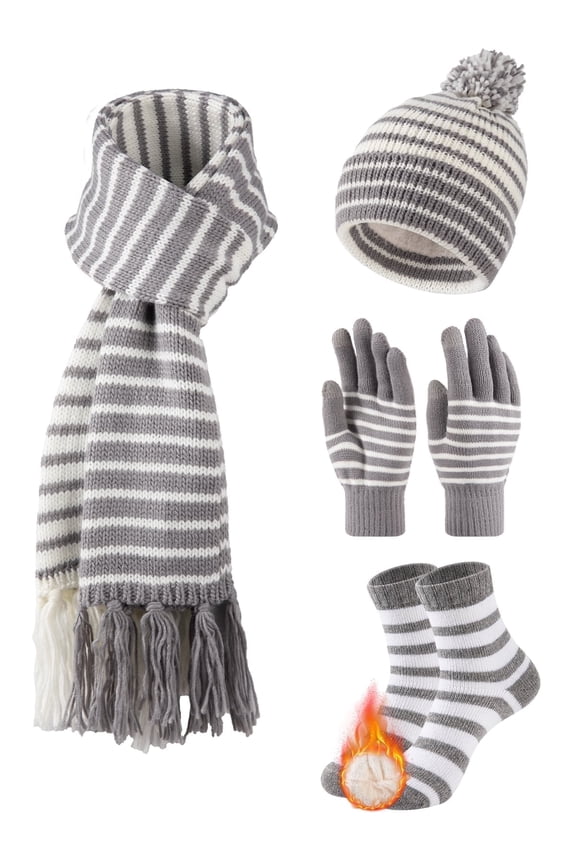 Womens Winter Set Hat Scarf Gloves And Socks 4 Pieces Warm Soft Gift for Family