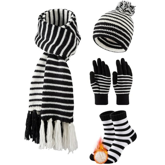 EALLCO Womens Winter Set Hat Scarf Gloves and Socks 4 Pieces Warm Soft Gift for Family