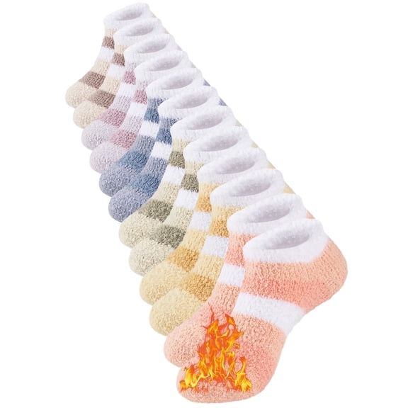 EALLCO Women's Plush Socks Winter Warm Fluffy Slippers Comfortable Sleep Socks for Women 6 Pairs