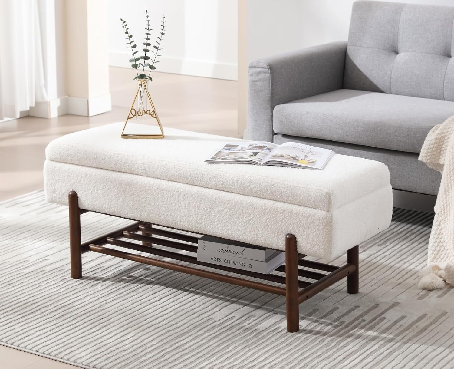 EALSON Modern Storage Ottoman Bench Sherpa Upholstered End of Bench ...
