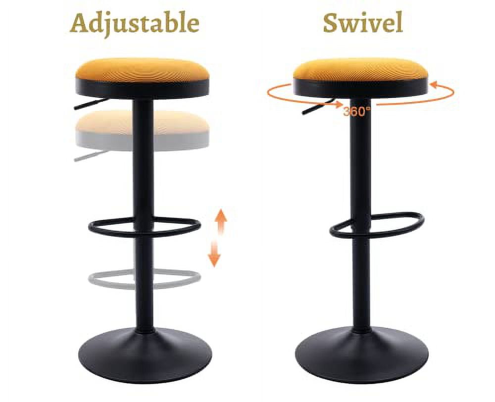 Yellow Adjustable Swivel Backless Faux Leather Bar Stools, Set of 2