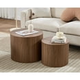 thumbnail image 1 of EALSON Nesting Coffee Tables Set of 2 Farmhouse Small Round End Tables Modern Wood Circle Side Table Drum Table for Living Room Small Spaces Bedroom Balcony, No Assembly, Walnut, 1 of 14