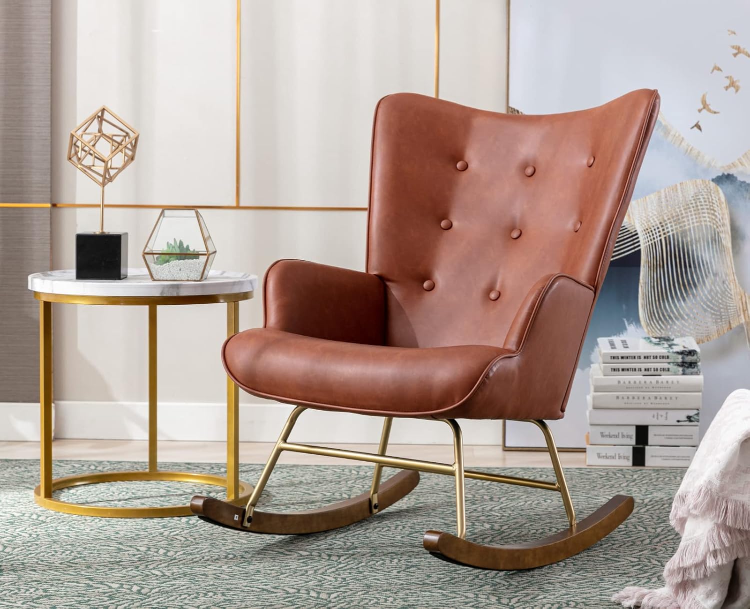 Accent Rocking Chair Small EALSON Nursery Rocking Chair Leather Upholstered Lounge Chair Tufted ...