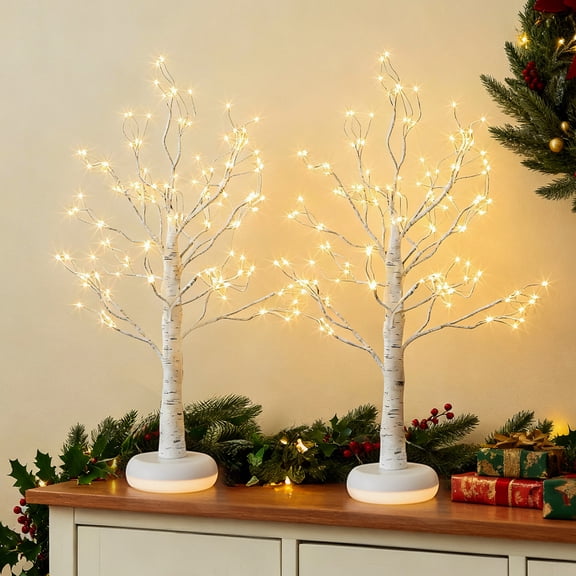 EAMBRITE Birch Tree with LED Lights, Christmas Decorations Indoor Fairy Light Spirit Tree Lamp with Timer&Dimmer, Lighted Twinkling Artificial Trees USB Powered for Centerpiece Table Home Room 2Pack