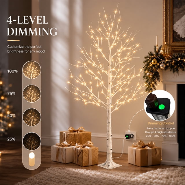Tree Led Night Light EAMBRITE Birch Tree with LED Lights, 6ft Lighted Christmas Trees ...