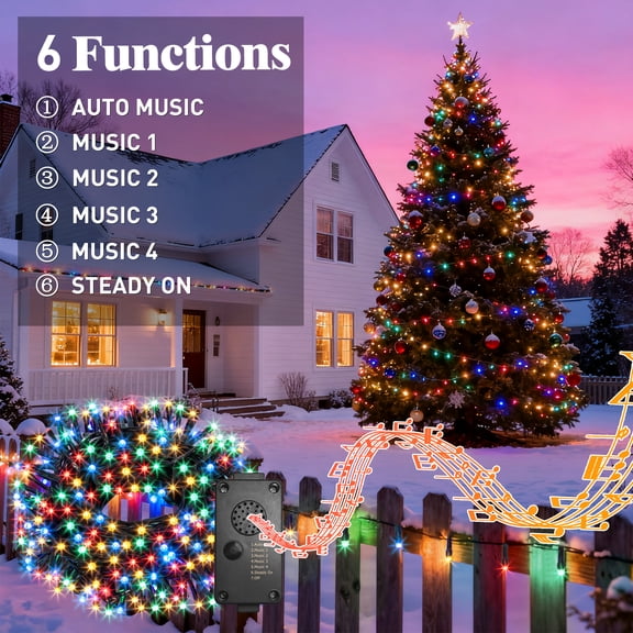 EAMBRITE Christmas Lights Outdoor 82Ft 200LT Christmas Lights with Cheerful Music Infrared Motion Sensor Controller for Indoor Outdoor Christmas Tree Party Patio Garden Decorations (Multi-Color)