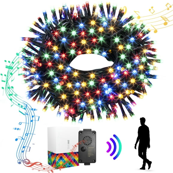 EAMBRITE Christmas Lights Outdoor 82Ft 200LT Christmas Lights with Cheerful Music Infrared Motion Sensor Controller for Indoor Outdoor Christmas Tree Party Patio Garden Decorations (Multi-Color)
