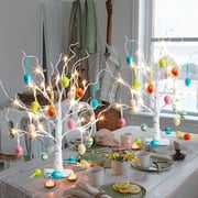 EAMBRITE Easter Decorations Easter Tree with 18x2 pcs Eggs Ornaments, Lighted White Birch Tree with Timer Battery Powered, Twig Tree Tabletop Centerpiece Spring Decorations for Home 2 Pack, 24 LED
