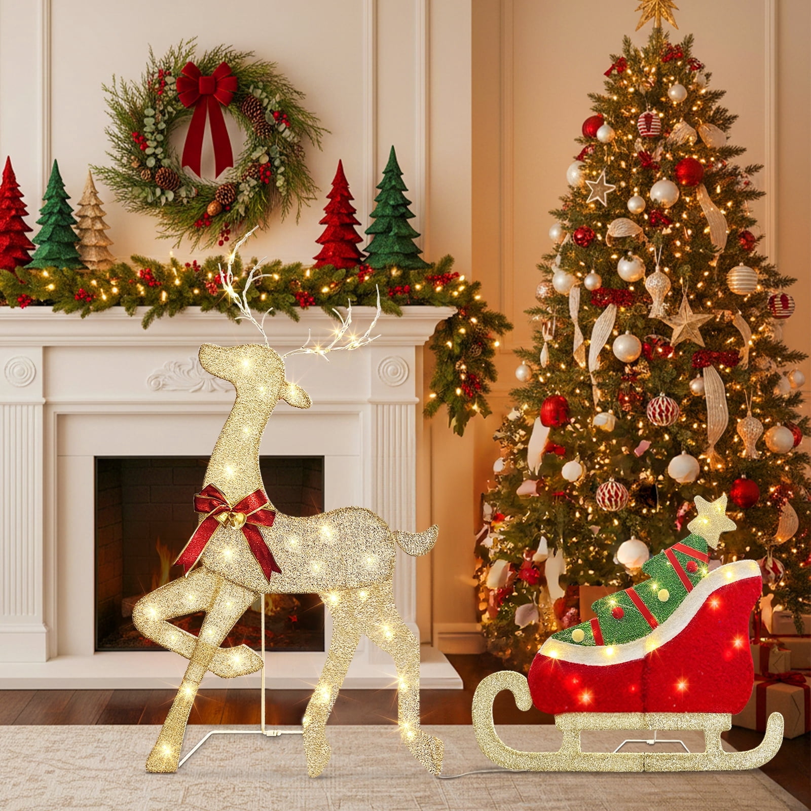 EAMBRITE Outdoor Christmas Decorations, 2D Lighted Christmas Reindeer