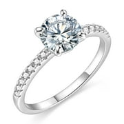 EAMTI 1.25CT 925 Sterling Silver Engagement Rings Round Cut Solitaire Cubic Zirconia CZ Wedding Promise Rings for Her Wedding Bands for Women Size 7