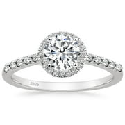 Monkton 925 Sterling Silver Engagement Rings for Women 1.25CT Round Halo Solitaire Cubic Zirconia CZ Promise Rings Wedding Band for Her, Size 6