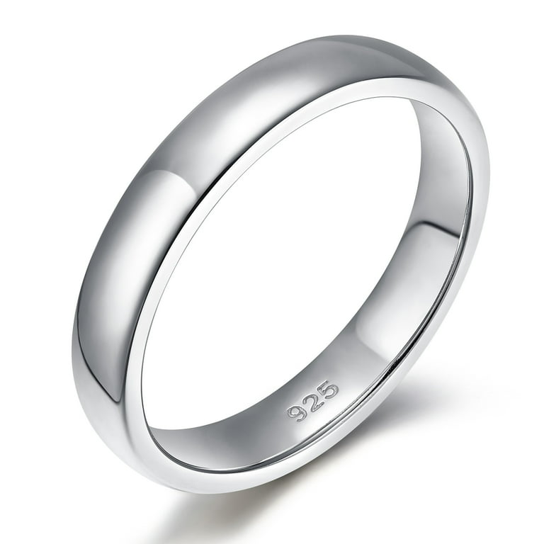 Wedding Band Ring Men Women Rhodium on Sterling Silver 4mm Width Comfort Fit Wedding Band Ring Men Women Rhodium on Sterling Silver 4mm Width Comfort Fit