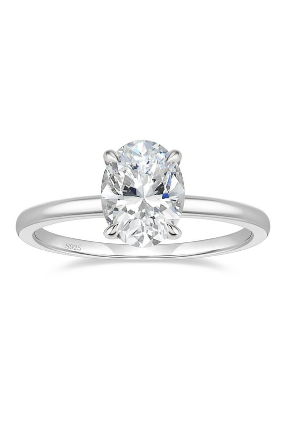 EAMTI 3 ct Oval-Cut Cubic Zirconia Solitaire Ring, 925 Sterling Silver, Size 7
