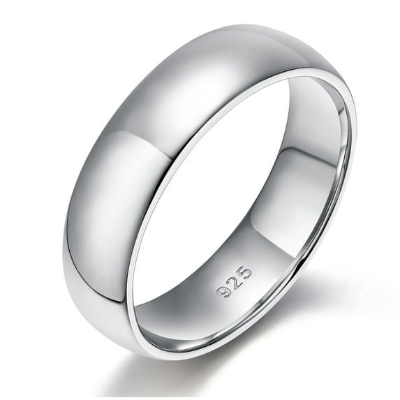 EAMTI High Polish Plain Dome Wedding Rings, 925 Sterling Silver