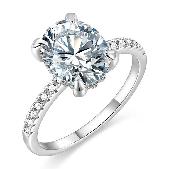 EAMTI Oval Cut Clear Cubic Zirconia Engagement Ring, Sterling Silver