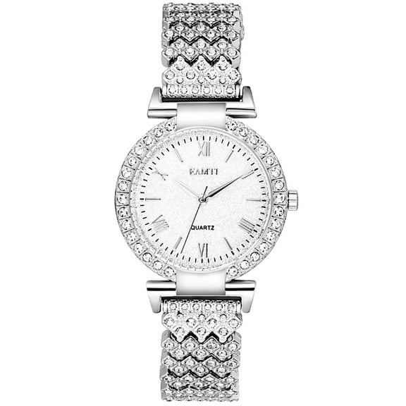 EAMTI Women Crystal Diamond Watchs Luxury Fashion Bangle Bracelet Wrist Watch Female Business Dress Watch for Ladies Unisex, Silver