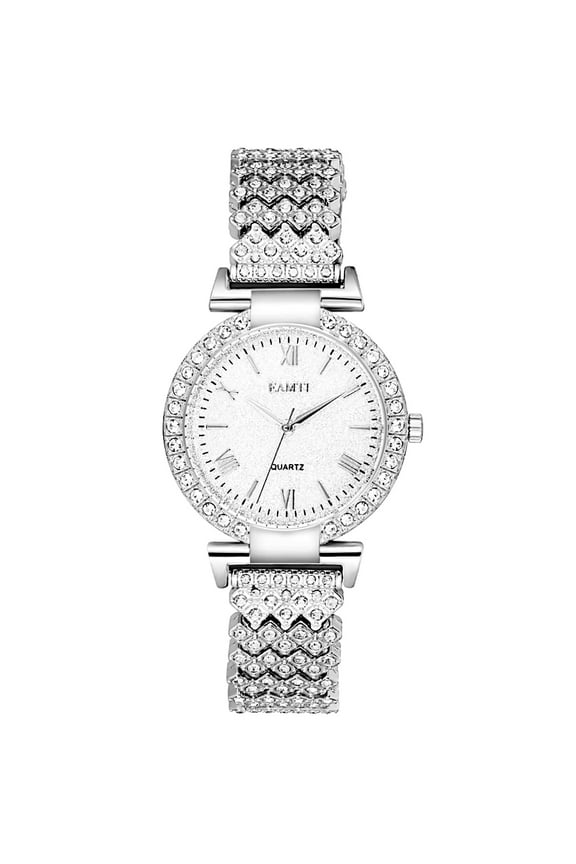 EAMTI Women Crystal Diamond Watchs Luxury Fashion Bangle Bracelet Wrist Watch Female Business Dress Watch for Ladies Unisex, Silver