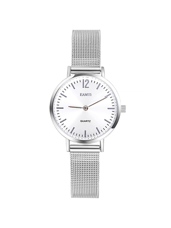EAMTI Women's Bracelet Stainless Steel Watch, Fashion Minimalist Water Resistant Wristwatch for Women Ladies, White Case Silver Bracelet, 32mm Case