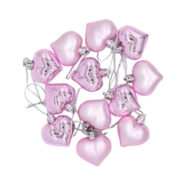 EANJE 12 Pcs Valentine's Day Heart Hanging Baubles, Ideal for Valentine's Decoration or Wedding Anniversary Party Pink