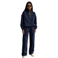 thumbnail image 1 of EANJE 2 Piece Women's Sweatsuit Fall Oversized Half-Zip Sweatshirt and Wide Leg Pants Loungewear Set Navy S, 1 of 5
