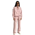 thumbnail image 1 of EANJE 2 Piece Women's Sweatsuit Fall Oversized Half-Zip Sweatshirt and Wide Leg Pants Loungewear Set Pink S, 1 of 5