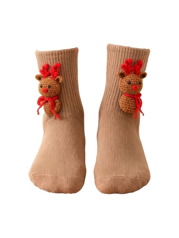 3D Knit Animal Socks, Cute Cartoon Doll Mid Calf Crew Socks, Soft Warm Novelty Knitted Socks, Cozy Casual Home Socks for Women Daily Use B One Size