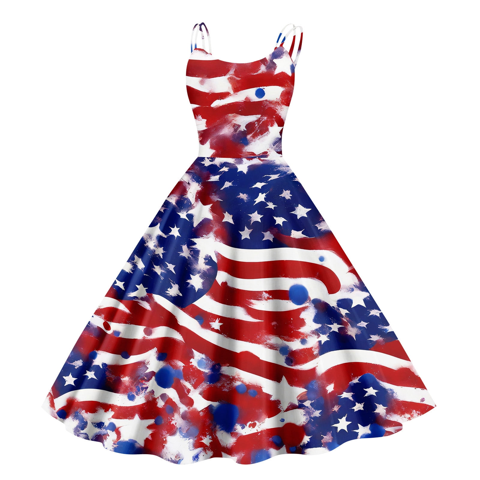 EANJE 4th Of July Costumes for Girls Sleeveless V-Neck Flowy Cocktail ...