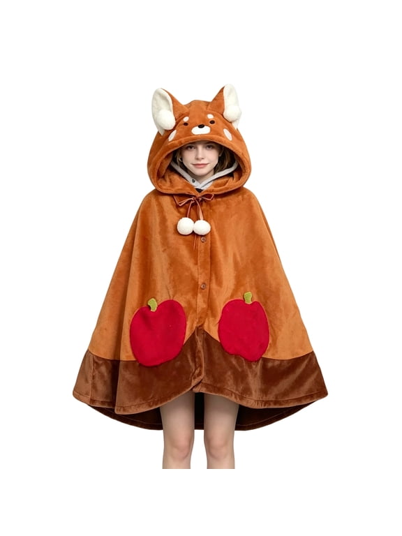 Anime Wearable Animal Blanket Hoodie for Adult Women Girls Oversized Hooded Blanket Super Soft Comfortable Warm Cape Cloak Wrap Brown One Size