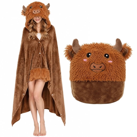 EANJE Anime Wearable Animal Blanket Hoodie for Adult Women Girls Oversized Hooded Blanket Super Soft Comfortable Warm Cape Cloak Wrap Camel One Size