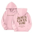 thumbnail image 1 of EANJE Back to School Clothes for Girls Kids 10-12 Long Sleeve Love Like Jesus Hoodie Jesus Loves You Cute Drawstring Preppy Pullover Graphic Hoodie Pink 9-10Y, 1 of 6